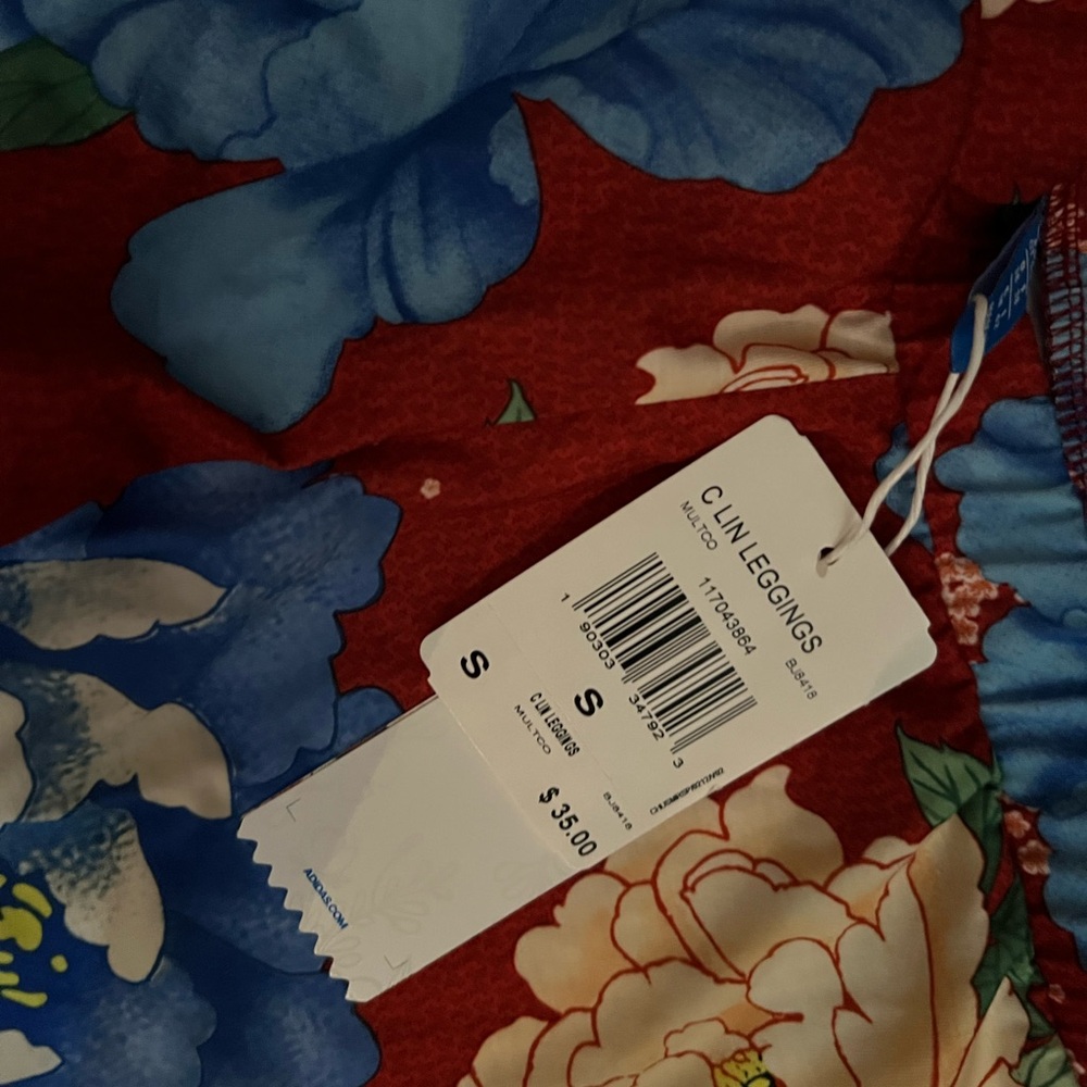 Adidas Red Leggings with Blue and White Floral Pattern - Picture 4 of 5